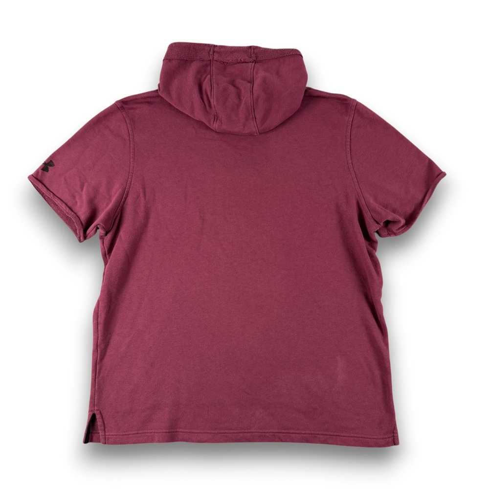 Under Armour Project Rock Hoodie Mens LG Maroon Burgundy Short Sleeve Pocket - Picture 6 of 11